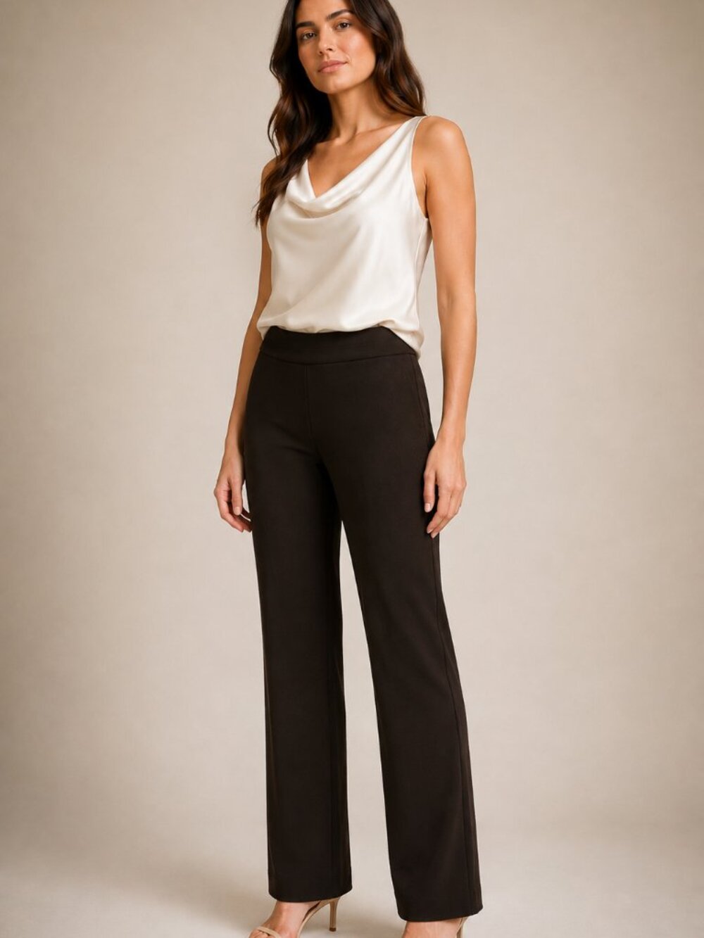 Dressbarn Women’s 10 Brown Pull-On Straight Leg Career Pants Stretch